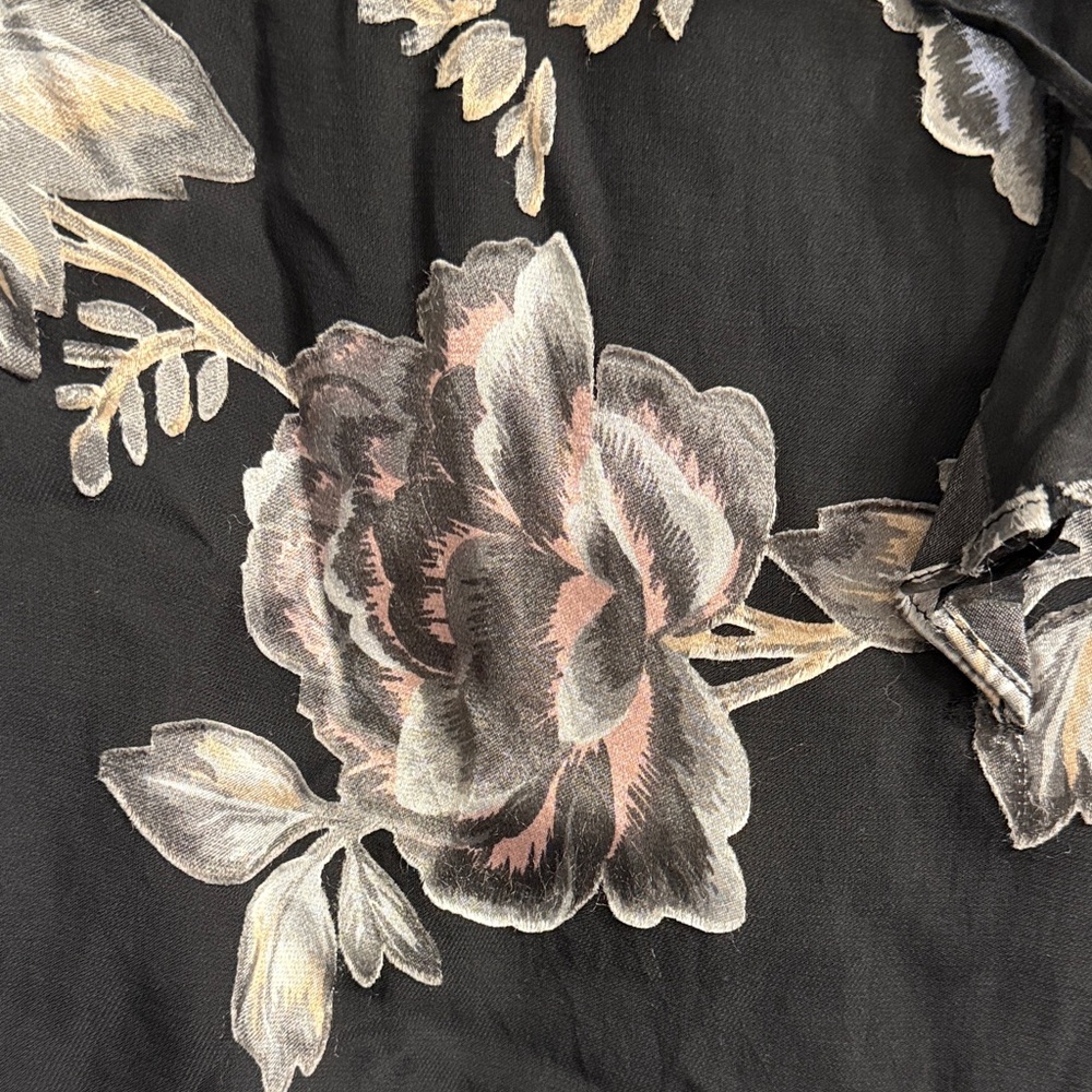 Black Floral Blouse By WHBM *EUC* - Picture 2 of 7